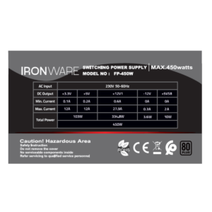 ALIMENTATORE 450W 80+ IRONWARE LOW NOISE APFC