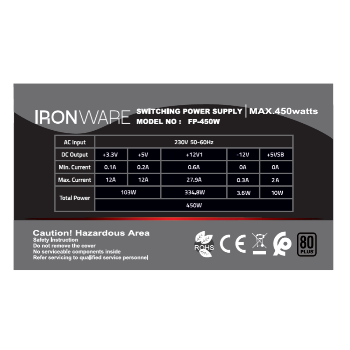 ALIMENTATORE 450W 80+ IRONWARE LOW NOISE APFC